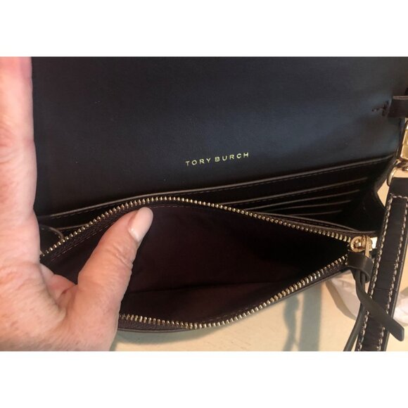 **SOLD**TORY BURCH Thea Embossed Web BROWN / Dark Mahogany Shoulder Crossbody - Picture 14 of 16
